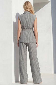 Peak Lapel Grey 2 Piece Wide Leg Striped Women Business Suits with Pockets