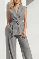 Load image into Gallery viewer, Peak Lapel Grey 2 Piece Wide Leg Striped Women Business Suits with Pockets