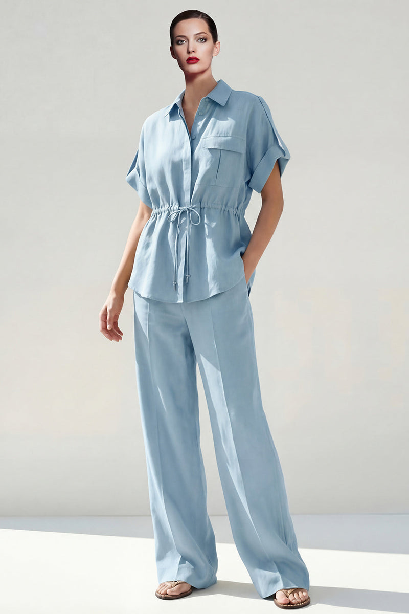 Load image into Gallery viewer, Blue Short Sleeves Single Breasted 2 Piece Business Suits with Pockets