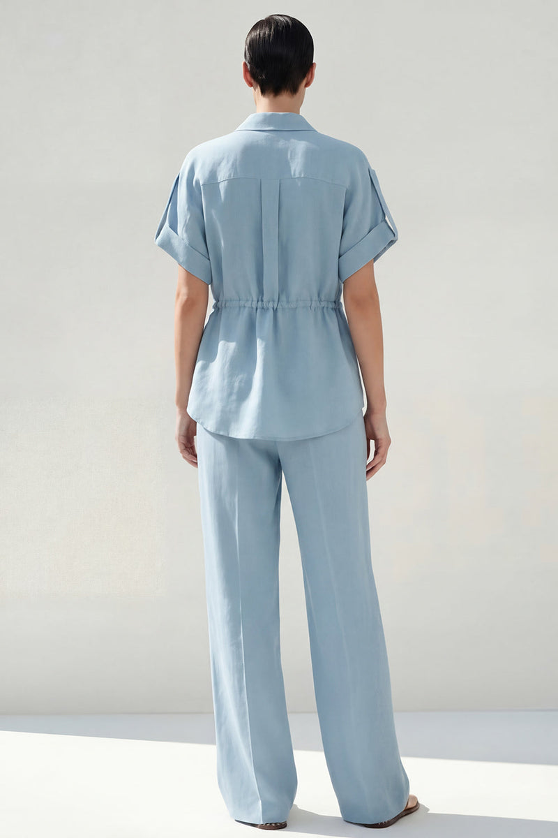 Load image into Gallery viewer, Blue Short Sleeves Single Breasted 2 Piece Business Suits with Pockets