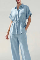 Load image into Gallery viewer, Blue Short Sleeves Single Breasted 2 Piece Business Suits with Pockets