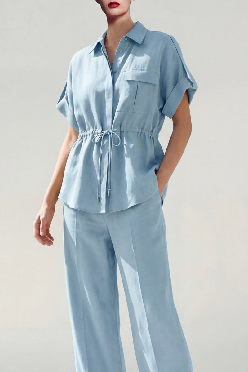 Load image into Gallery viewer, Blue Short Sleeves Single Breasted 2 Piece Business Suits with Pockets