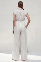 Load image into Gallery viewer, White Cap Sleeves Notched Lapel 2 Piece Striped Business Suits with Pockets