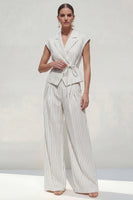 Load image into Gallery viewer, White Cap Sleeves Notched Lapel 2 Piece Striped Business Suits with Pockets
