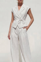 Load image into Gallery viewer, White Cap Sleeves Notched Lapel 2 Piece Striped Business Suits with Pockets