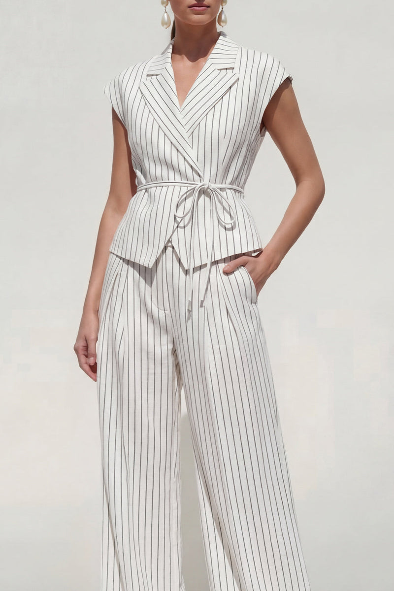 Load image into Gallery viewer, White Cap Sleeves Notched Lapel 2 Piece Striped Business Suits with Pockets