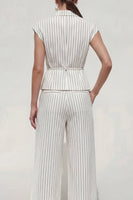 Load image into Gallery viewer, White Cap Sleeves Notched Lapel 2 Piece Striped Business Suits with Pockets