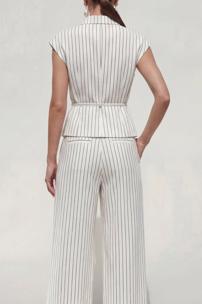 Load image into Gallery viewer, White Cap Sleeves Notched Lapel 2 Piece Striped Business Suits with Pockets