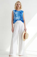 Load image into Gallery viewer, Printed Round Neck Blue 2 Piece Wide Leg Business Suits