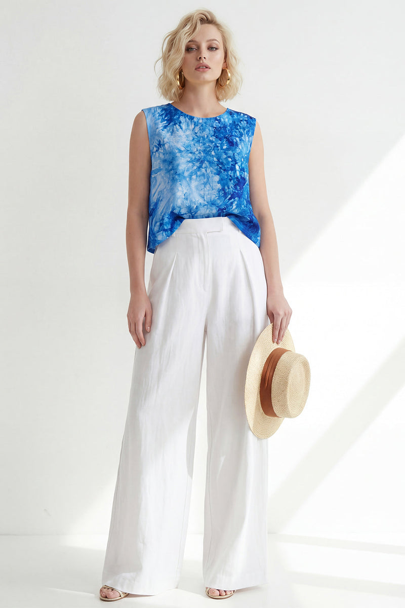 Load image into Gallery viewer, Printed Round Neck Blue 2 Piece Wide Leg Business Suits