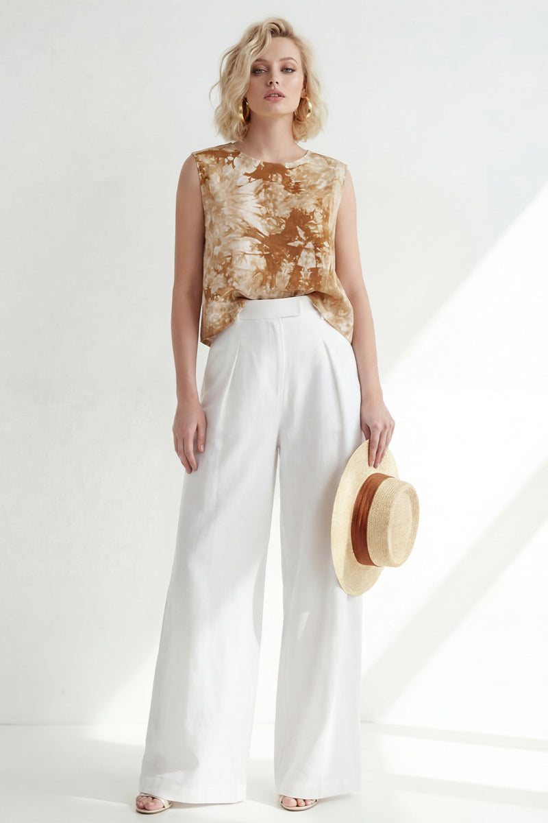 Load image into Gallery viewer, Printed Round Neck Blue 2 Piece Wide Leg Business Suits