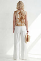 Load image into Gallery viewer, Printed Round Neck Blue 2 Piece Wide Leg Business Suits