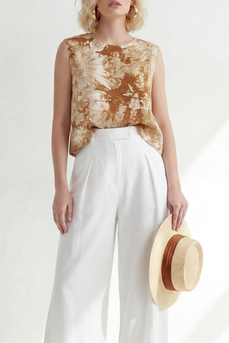 Load image into Gallery viewer, Printed Round Neck Blue 2 Piece Wide Leg Business Suits