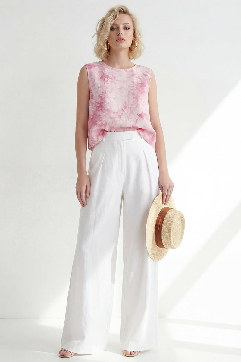 Load image into Gallery viewer, Printed Round Neck Blue 2 Piece Wide Leg Business Suits