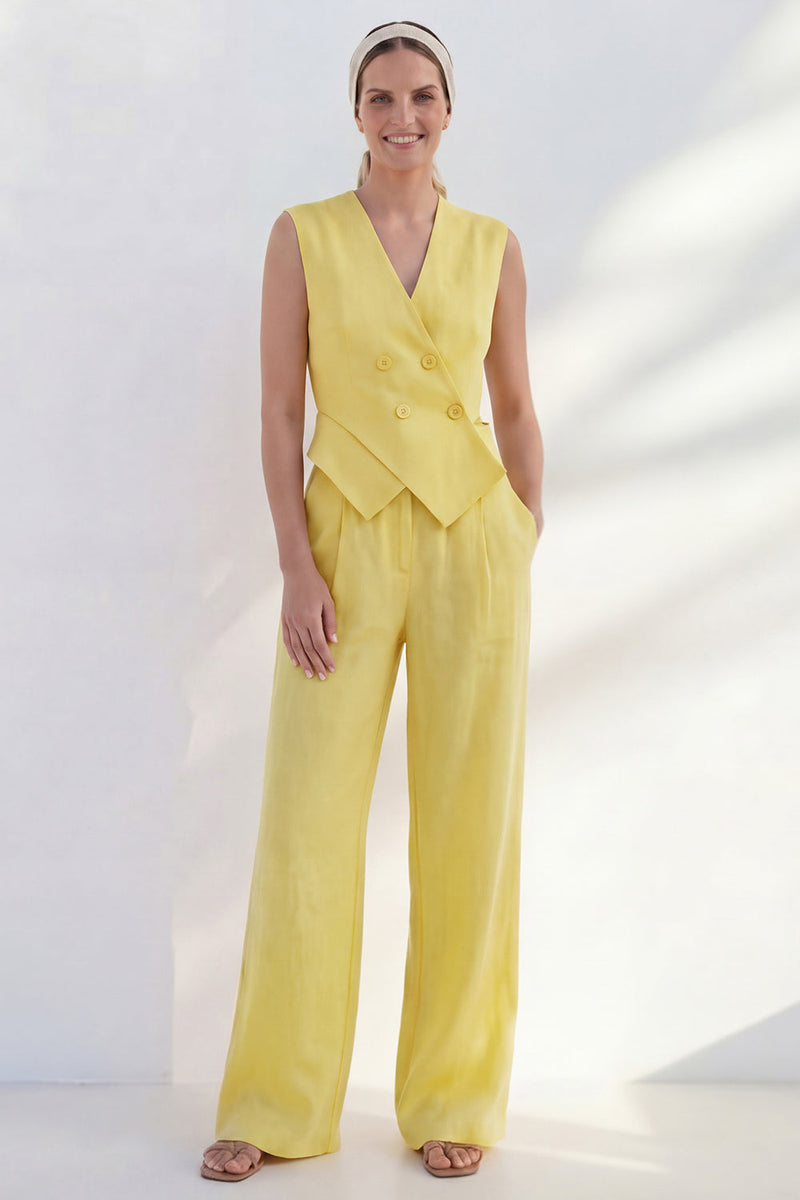 Load image into Gallery viewer, Butter Yellow Shawl Lapel 2 Piece Double Breasted Business Suits with Pockets