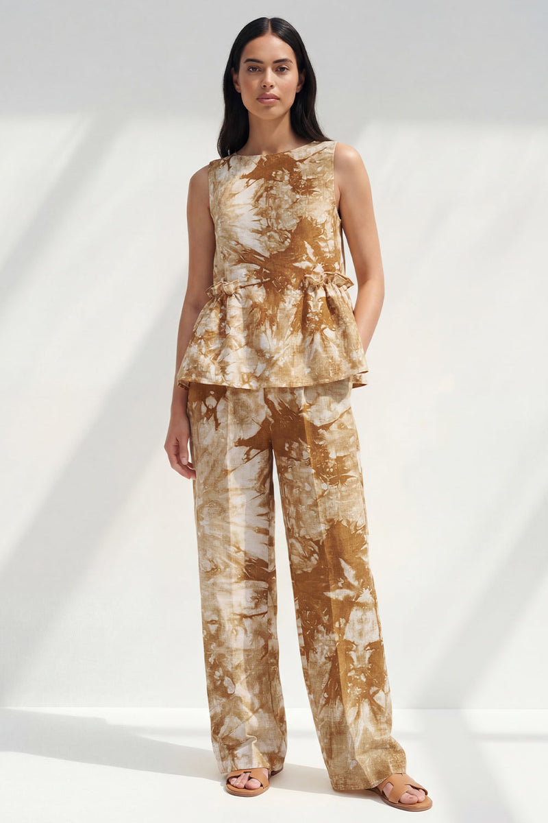 Load image into Gallery viewer, Bateau Neck Blue Printed 2 Piece Ruffled Business Suits with Pockets