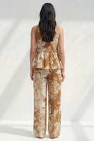 Load image into Gallery viewer, Bateau Neck Blue Printed 2 Piece Ruffled Business Suits with Pockets