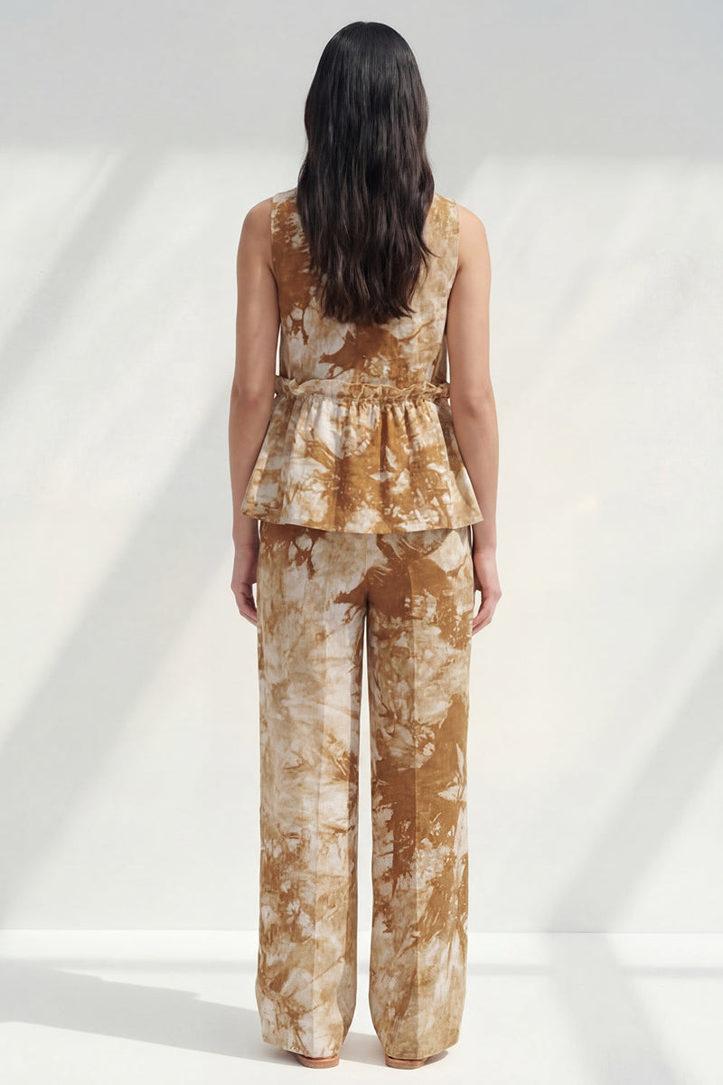 Load image into Gallery viewer, Bateau Neck Blue Printed 2 Piece Ruffled Business Suits with Pockets