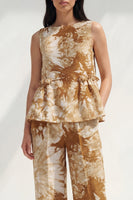 Load image into Gallery viewer, Bateau Neck Blue Printed 2 Piece Ruffled Business Suits with Pockets