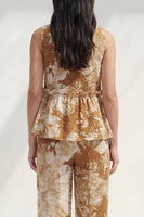 Load image into Gallery viewer, Bateau Neck Blue Printed 2 Piece Ruffled Business Suits with Pockets