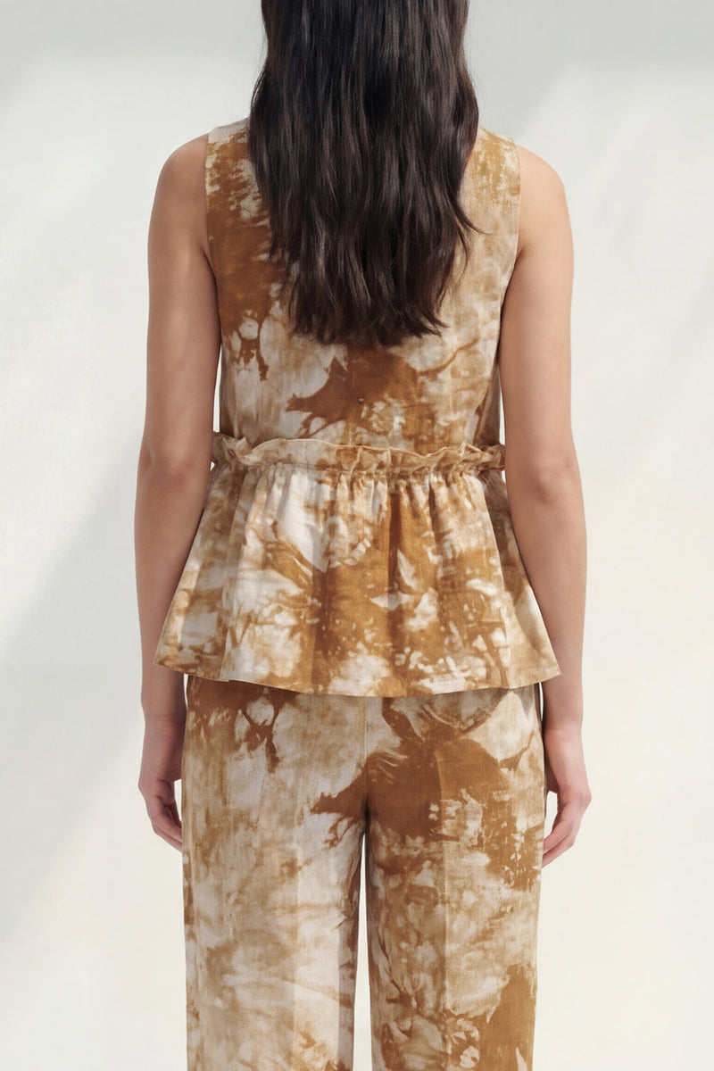 Load image into Gallery viewer, Bateau Neck Blue Printed 2 Piece Ruffled Business Suits with Pockets