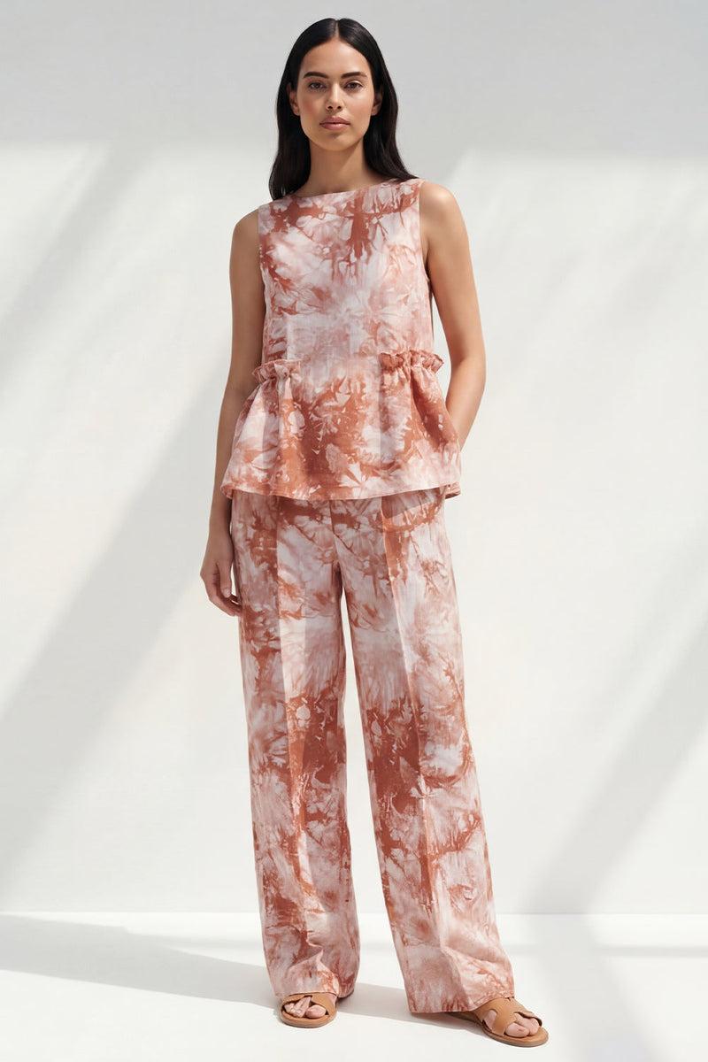 Load image into Gallery viewer, Bateau Neck Blue Printed 2 Piece Ruffled Business Suits with Pockets