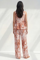 Load image into Gallery viewer, Bateau Neck Blue Printed 2 Piece Ruffled Business Suits with Pockets