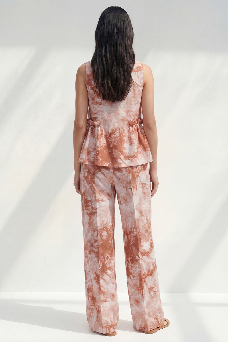 Load image into Gallery viewer, Bateau Neck Blue Printed 2 Piece Ruffled Business Suits with Pockets