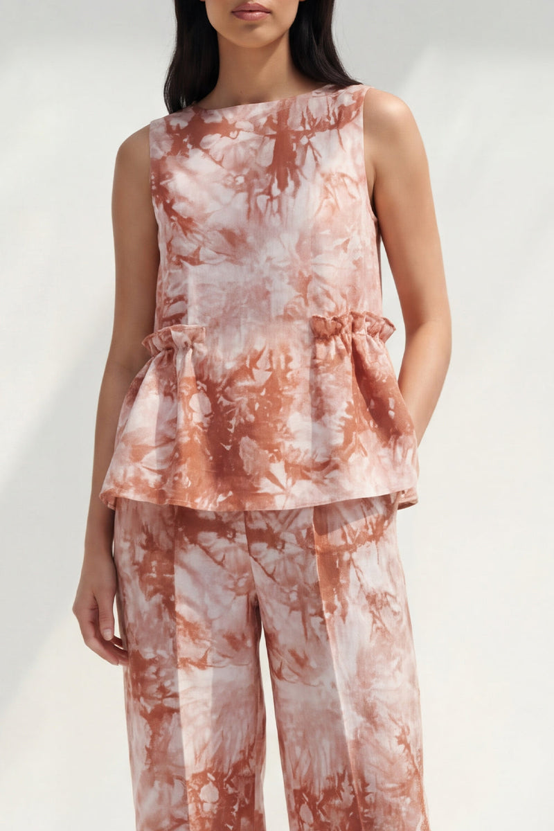 Load image into Gallery viewer, Bateau Neck Blue Printed 2 Piece Ruffled Business Suits with Pockets