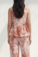 Load image into Gallery viewer, Bateau Neck Blue Printed 2 Piece Ruffled Business Suits with Pockets