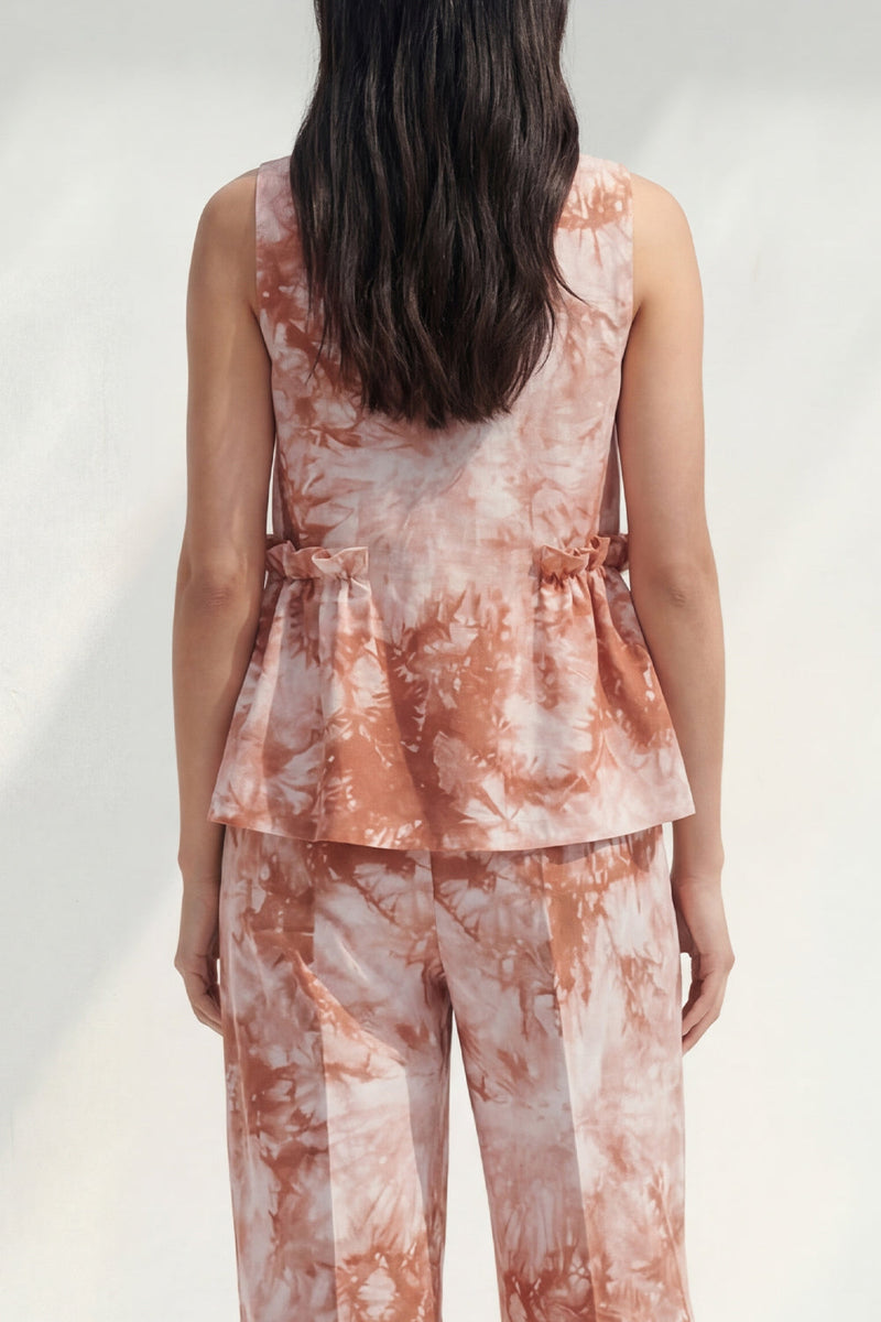 Load image into Gallery viewer, Bateau Neck Blue Printed 2 Piece Ruffled Business Suits with Pockets