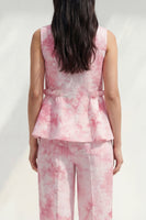 Load image into Gallery viewer, Bateau Neck Blue Printed 2 Piece Ruffled Business Suits with Pockets