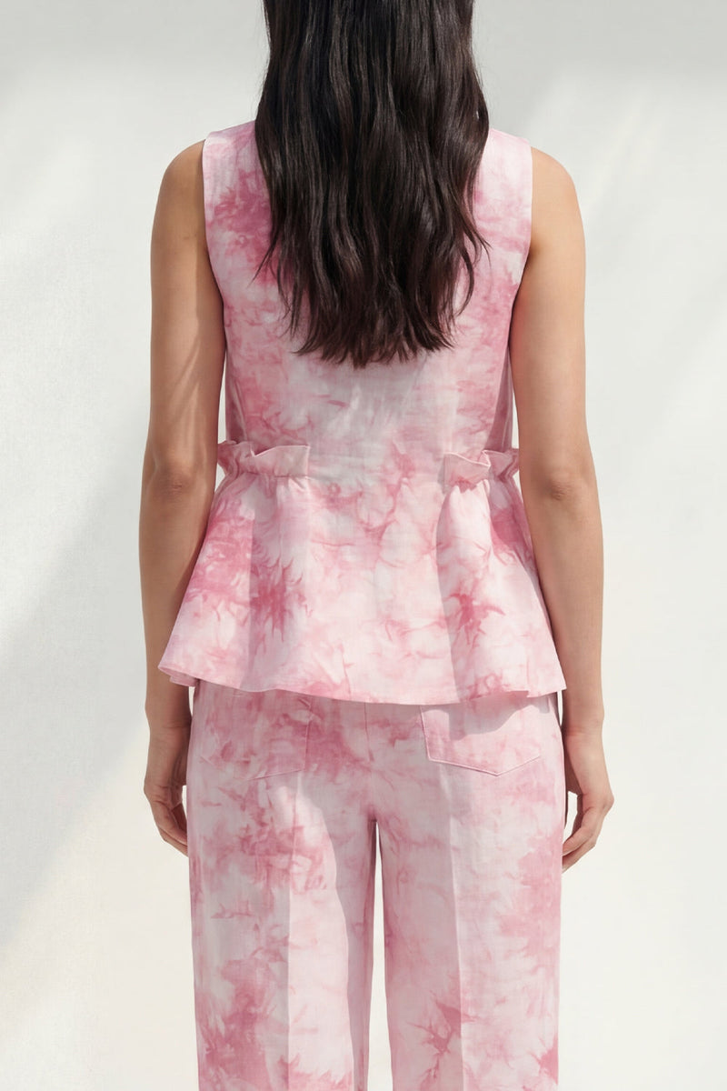 Load image into Gallery viewer, Bateau Neck Blue Printed 2 Piece Ruffled Business Suits with Pockets