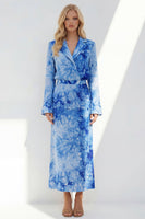 Load image into Gallery viewer, Notched Lapel Brown 2 Piece Long Sleeves Printed Business Suits with Back Slit
