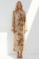Load image into Gallery viewer, Notched Lapel Brown 2 Piece Long Sleeves Printed Business Suits with Back Slit
