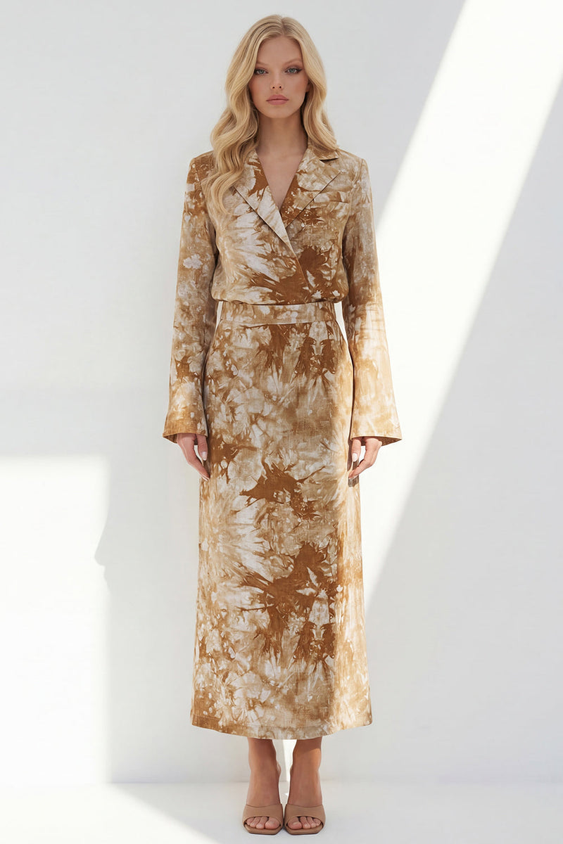 Load image into Gallery viewer, Notched Lapel Brown 2 Piece Long Sleeves Printed Business Suits with Back Slit