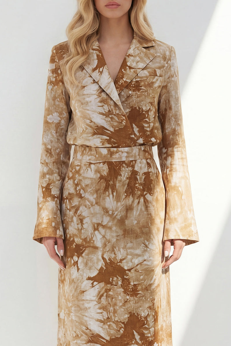 Load image into Gallery viewer, Notched Lapel Brown 2 Piece Long Sleeves Printed Business Suits with Back Slit