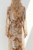 Load image into Gallery viewer, Notched Lapel Brown 2 Piece Long Sleeves Printed Business Suits with Back Slit