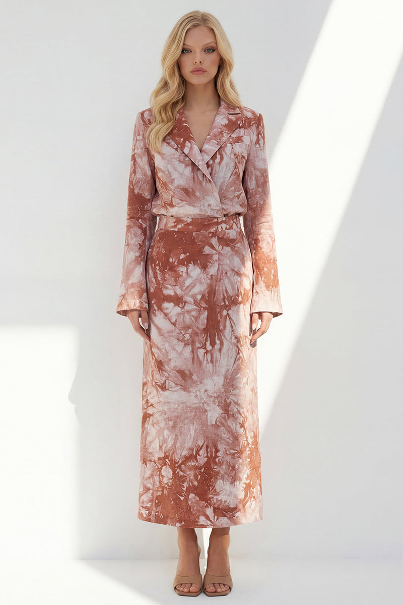 Load image into Gallery viewer, Notched Lapel Brown 2 Piece Long Sleeves Printed Business Suits with Back Slit
