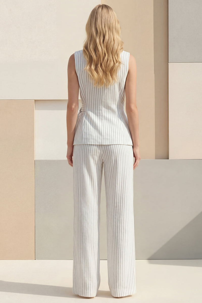 Load image into Gallery viewer, 2 Piece White Shawl Lapel Striped Wide Leg Business Suits with Sash