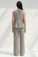 Load image into Gallery viewer, Black and White Grid Boat Neck Ruffled 2 Piece Striped Slim Fit Business Suits