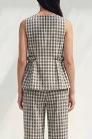 Load image into Gallery viewer, Black and White Grid Boat Neck Ruffled 2 Piece Striped Slim Fit Business Suits