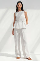 Load image into Gallery viewer, 2 Piece White Ruffled Boat Neck Striped Slim Fit Business Suits