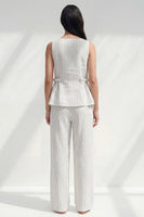 Load image into Gallery viewer, 2 Piece White Ruffled Boat Neck Striped Slim Fit Business Suits