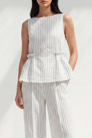 Load image into Gallery viewer, 2 Piece White Ruffled Boat Neck Striped Slim Fit Business Suits