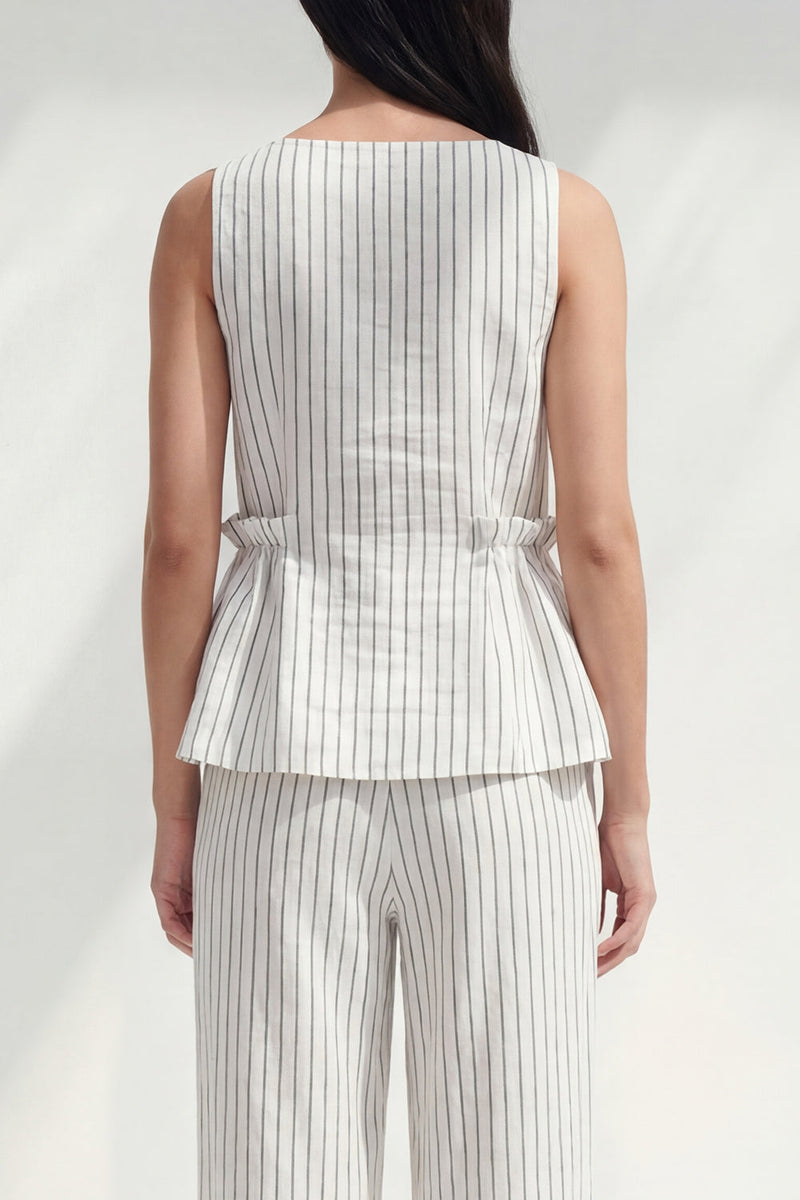 Load image into Gallery viewer, 2 Piece White Ruffled Boat Neck Striped Slim Fit Business Suits