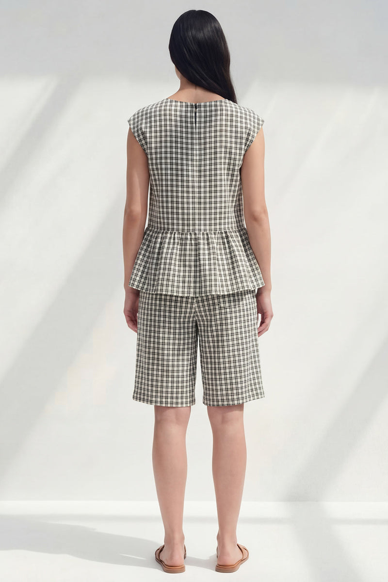 Load image into Gallery viewer, Boat Neck Black and White 2 Piece Plaid Business Suits with Ruffles