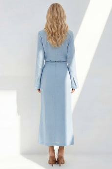 Notched Lapel Blue 2 Piece Long Sleeves Business Suits