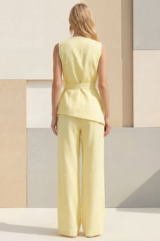 2 Piece Light Yellow Shawl Lapel Business Suits with Sash