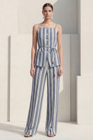 Load image into Gallery viewer, Dusty Blue Spaghetti Straps 2 Piece Striped Slim Fit Business Suits with Belt